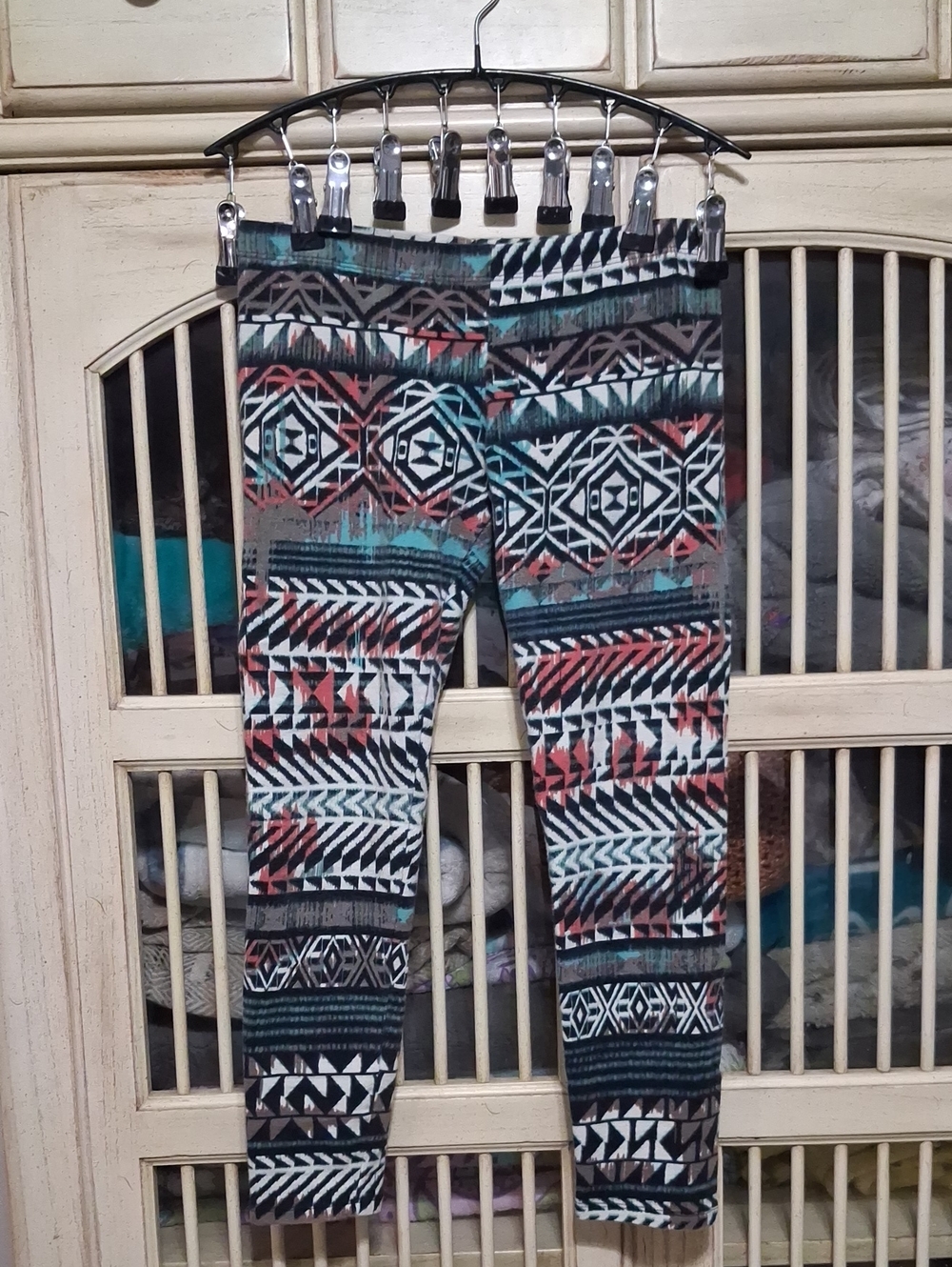 Full Tilt Girls' Tribal Print Leggings - Teal, Coral, Black, Cream